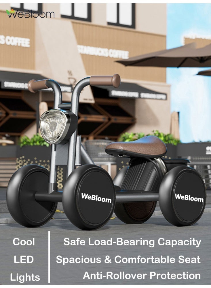 WeBloom Baby Ride on Car Kids Balance Bike, 4-Wheel Baby Walker Silent and Durable, with Large Anti-Slip Wheels and Soft Seat, Mini Baby Bike with Music and Lights,Sturdy Safe Indoor Outdoor Ride On Toy, for Boys and Girls Gifts - Image 1